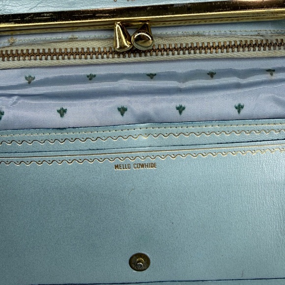 Vintage New Yorker Mello Cowhide Leather Baby Blue Wallet Kiss Lock Martha Hazen - Picture 6 of 12